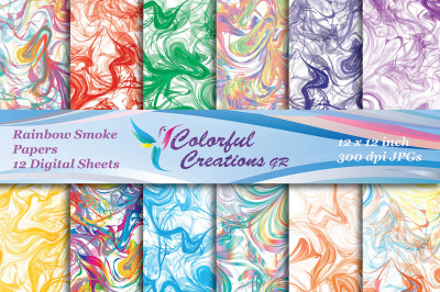 Rainbow Smoke Digital Papers, Marble Digital Images, Abstract Pattern