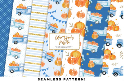 Blue Pumpkin Truck Pattern, Autumn Truck Digital Pattern