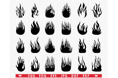 SVG Fire Flames&2C; Black silhouettes&2C; Digital clipart