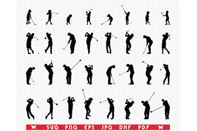 SVG Golf players&2C; Black silhouettes&2C; Digital clipart