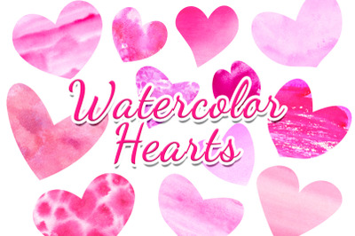 Pink purple hearts Watercolor clipart Valentines day clip art
