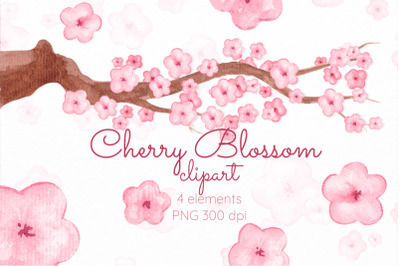 Cherry blossom clipart Sakura flowers watercolor clip art Pink flowers