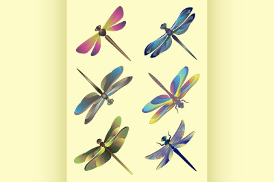 Set of silhouettes of dragonflies