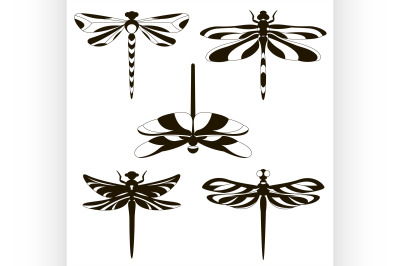 Set of silhouettes of dragonflies