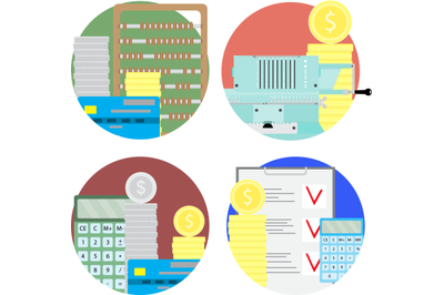 Financial audit and money account set icons