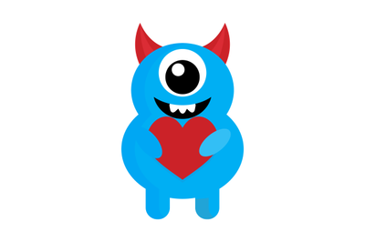 Cute monster with red heart love