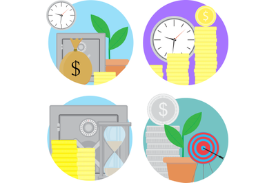 Financial investments and savings icons set