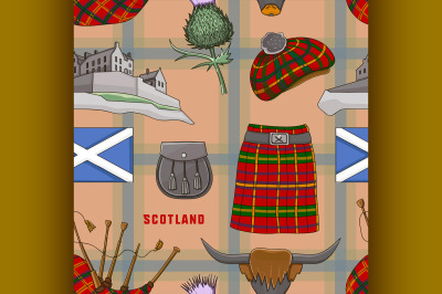 Scotland country set icons pattern