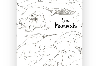 Sea mammals animal collection icons pattern