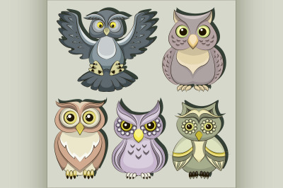 Set of color owls