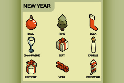 New year color isometric icons