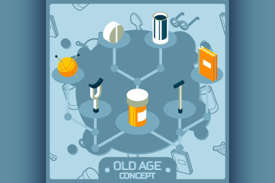 Old age color concept isometric icons