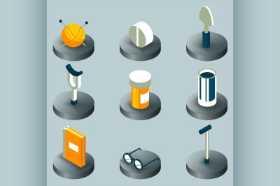 Old age color isometric icons