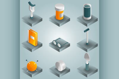 Old age gradient isometric icons