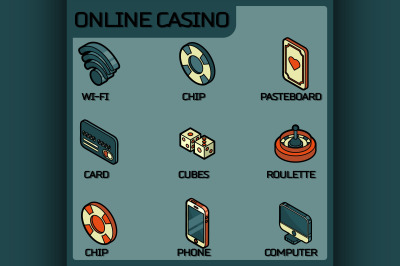 Online casino color outline isometric icons