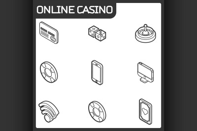 Online casino outline isometric icons