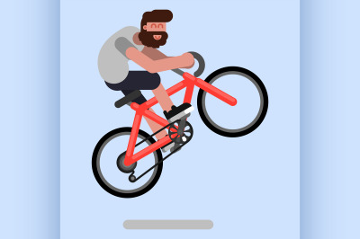 Man jumps on a bicycle