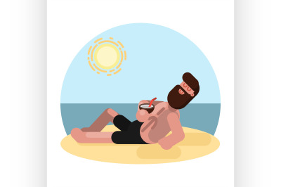 Man laying on beach with cocktail