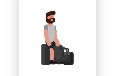 Man with traveling bags waiting