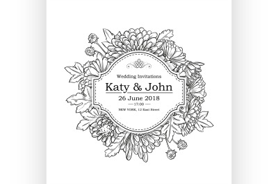 Vector invitation with chrysanthemum flowers