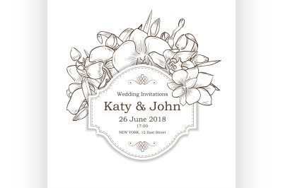 Vector invitation with orchid flowers for wedding