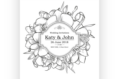 Vector invitation with orchid flowers for wedding