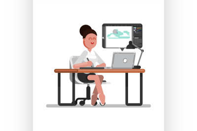 Woman designer doing illustration on tablet