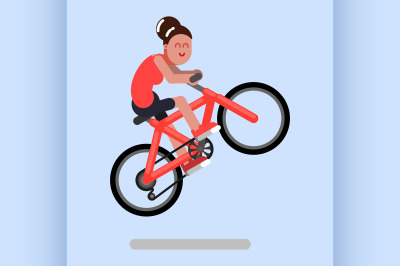 Woman jumps on a bicycle