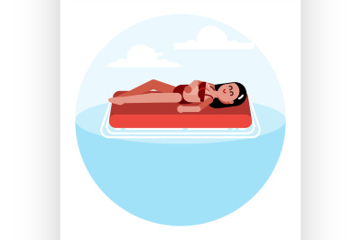 Woman on inflatable mattress