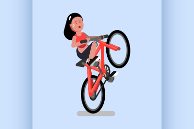 Woman rides a bicycle on one wheel