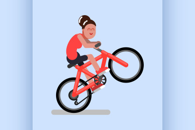 Woman rides a bicycle on one wheel