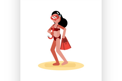 Woman with swim equipment on beach