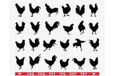 SVG &nbsp;Roosters Hens, Silhouettes digital clipart