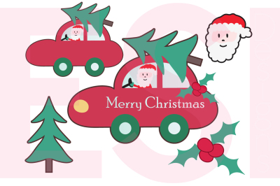 Christmas car with tree - Plus extra's - SVG, DXF, EPS, PNG cutting files & Clipart