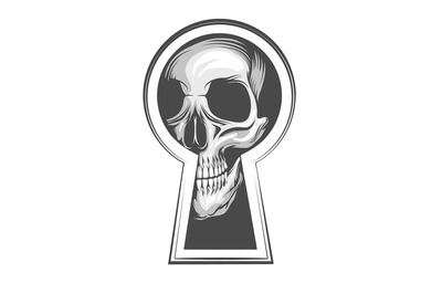 Human Skull Looks Through Keyhole