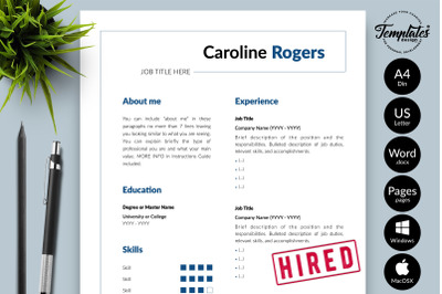 Modern Resume Sample for Microsoft Word &amp; Apple Pages Caroline Rogers