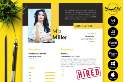Creative Resume Template for Microsoft Word &amp; Apple Pages Mia Miller