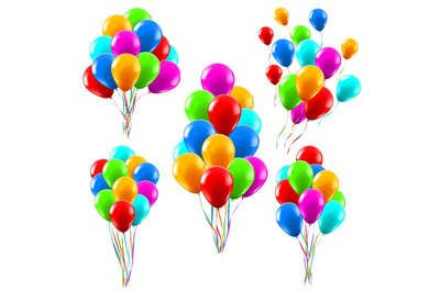 Colourful realistic balloons. Glossy green, red and blue helium balloo