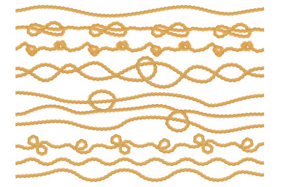 Rope loops. Navy knot decorative borders, yacht round nautical cordage