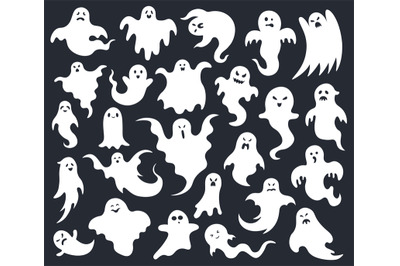 Halloween horror ghost. Spooky scary ghosts, ghost funny cute characte