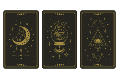 Magical tarot cards. Magic occult tarot cards, esoteric boho spiritual