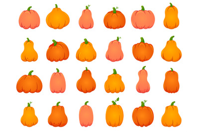 Halloween fall pumpkins. Cartoon traditional decoration, holiday orang