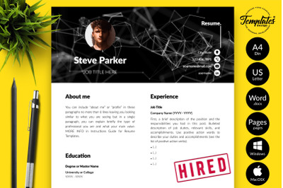 Creative Resume Template for Microsoft Word &amp; Apple Pages Steve Parker