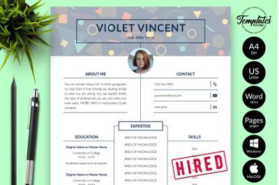Creative Resume Sample for Microsoft Word &amp; Apple Pages Violet Vincent