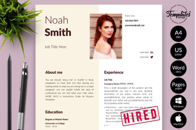 Creative Resume Template for Microsoft Word &amp; Apple Pages Noah Smith
