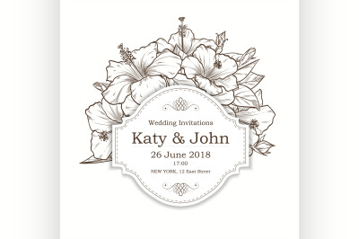 Vector invitation with hibiscus flowers