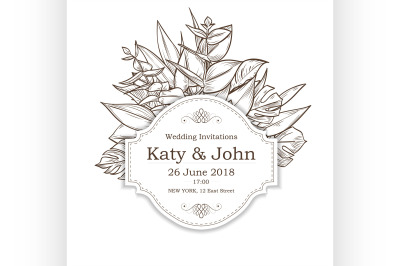 Vector invitation with leaves flowers