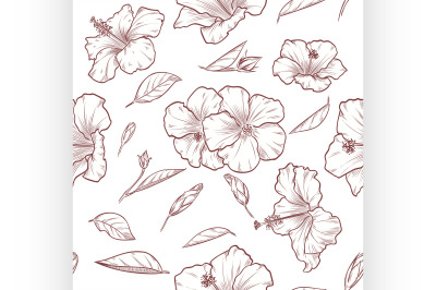 Vector hand drawn hibiscus seamless pattern