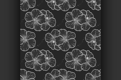 Vector hand drawn hibiscus seamless pattern
