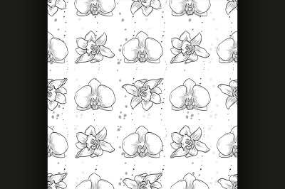 Vector hand drawn orchid seamless pattern